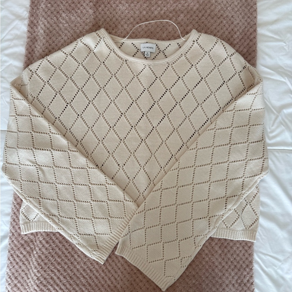 La Hearts Beige Diamond Knit Sweater